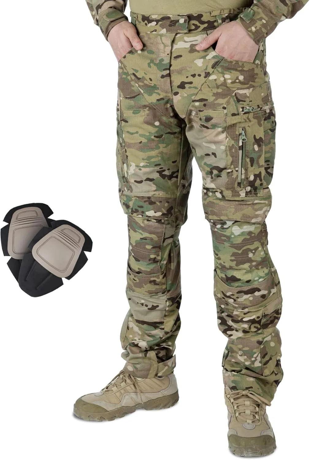 Men’s Combat Pants Tactical Camo Pants with Hidden Knee Pads for Paintball Airsoft Multi-Pockets Trouser