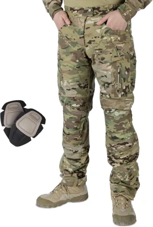 Men’s Combat Pants Tactical Camo Pants with Hidden Knee Pads for Paintball Airsoft Multi-Pockets Trouser