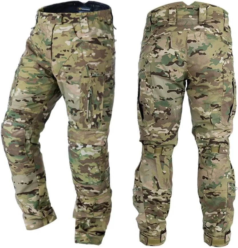 Men’s Combat Pants Tactical Camo Pants with Hidden Knee Pads for Paintball Airsoft Multi-Pockets Trouser