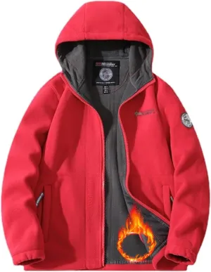 Men's Double-Layer Fleece Hooded Jacket, Polar Fleece Jacket Mens Warm Winter Jacket Tactical Coat with Pockets