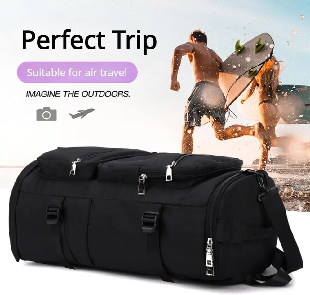 Men's Fitness Travel Bag/Women's Sports Yoga Bag with Shoe Compartment, Carry Weekend/Overnight, Waterproof Camping Backpack, Flight Approved, 35L，Black