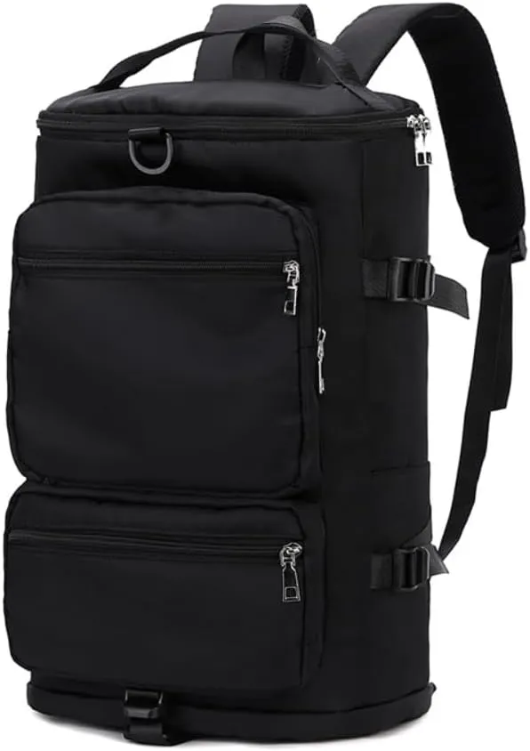 Men's Fitness Travel Bag/Women's Sports Yoga Bag with Shoe Compartment, Carry Weekend/Overnight, Waterproof Camping Backpack, Flight Approved, 35L，Black