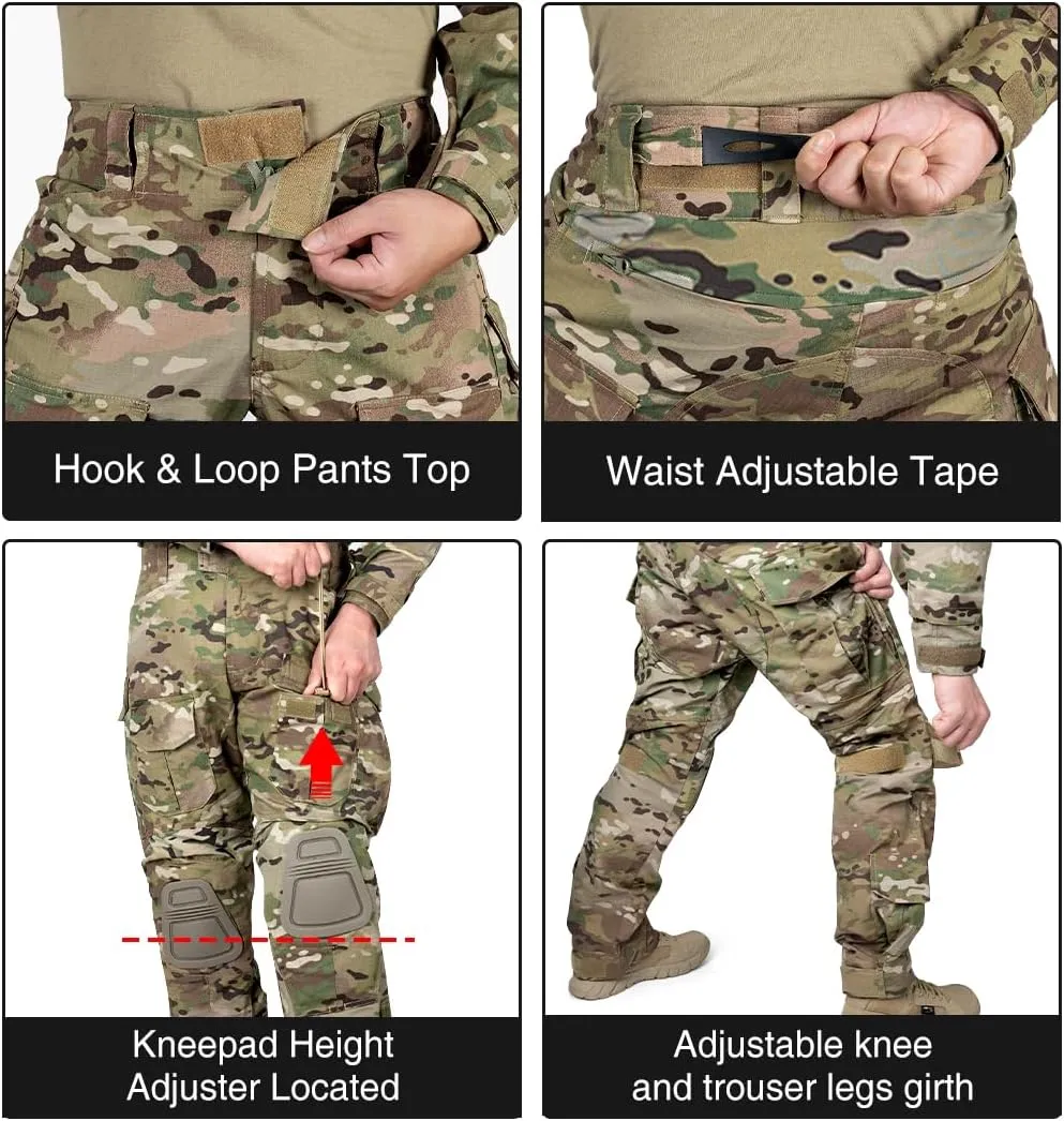 Men’s G3 Combat Uniform Tactical Camouflage Apparel Set for Hunting Airsoft Paintball Milsim with Knee Pads