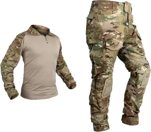Men’s G3 Combat Uniform Tactical Camouflage Apparel Set for Hunting Airsoft Paintball Milsim with Knee Pads