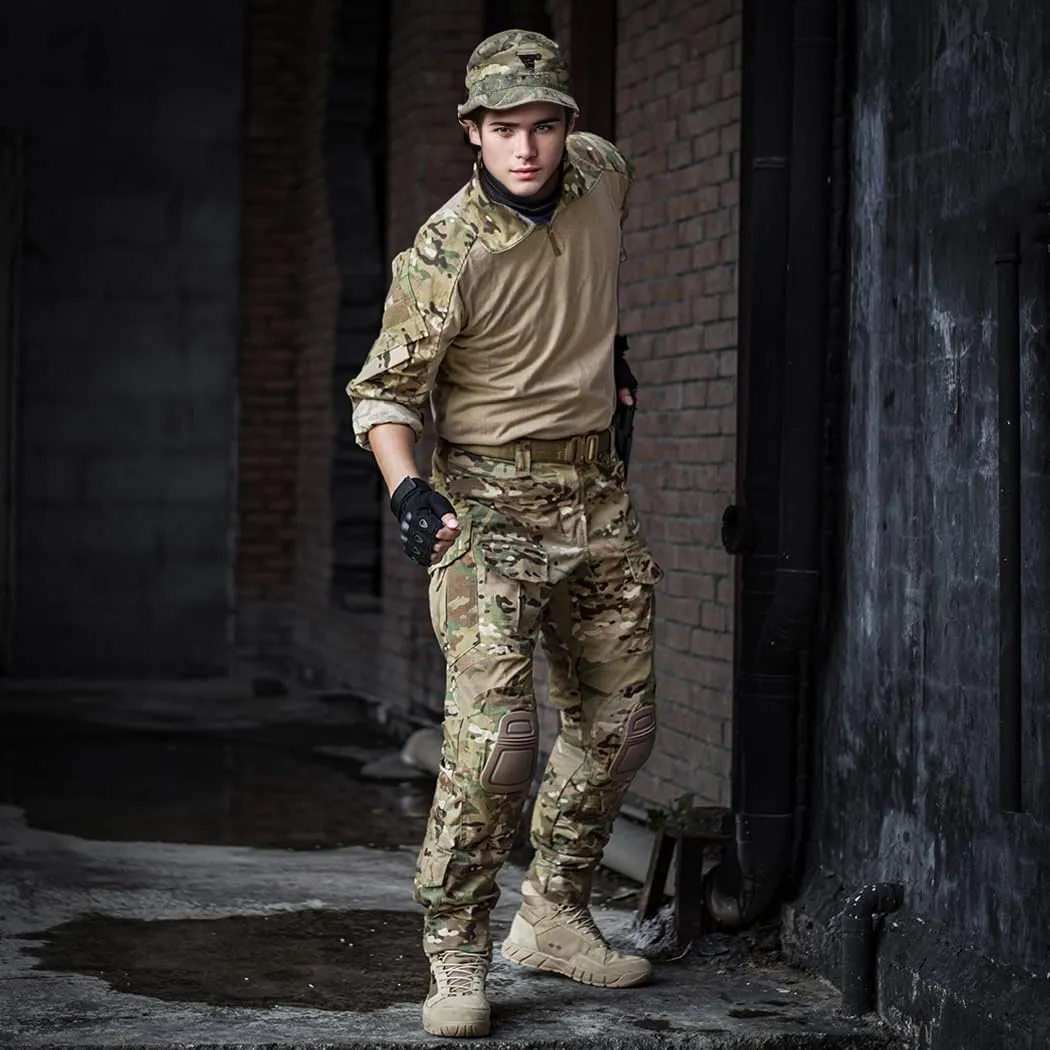 Men’s G3 Combat Uniform Tactical Camouflage Apparel Set for Hunting Airsoft Paintball Milsim with Knee Pads