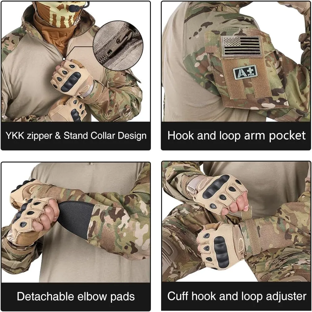 Men’s G3 Combat Uniform Tactical Camouflage Apparel Set for Hunting Airsoft Paintball Milsim with Knee Pads