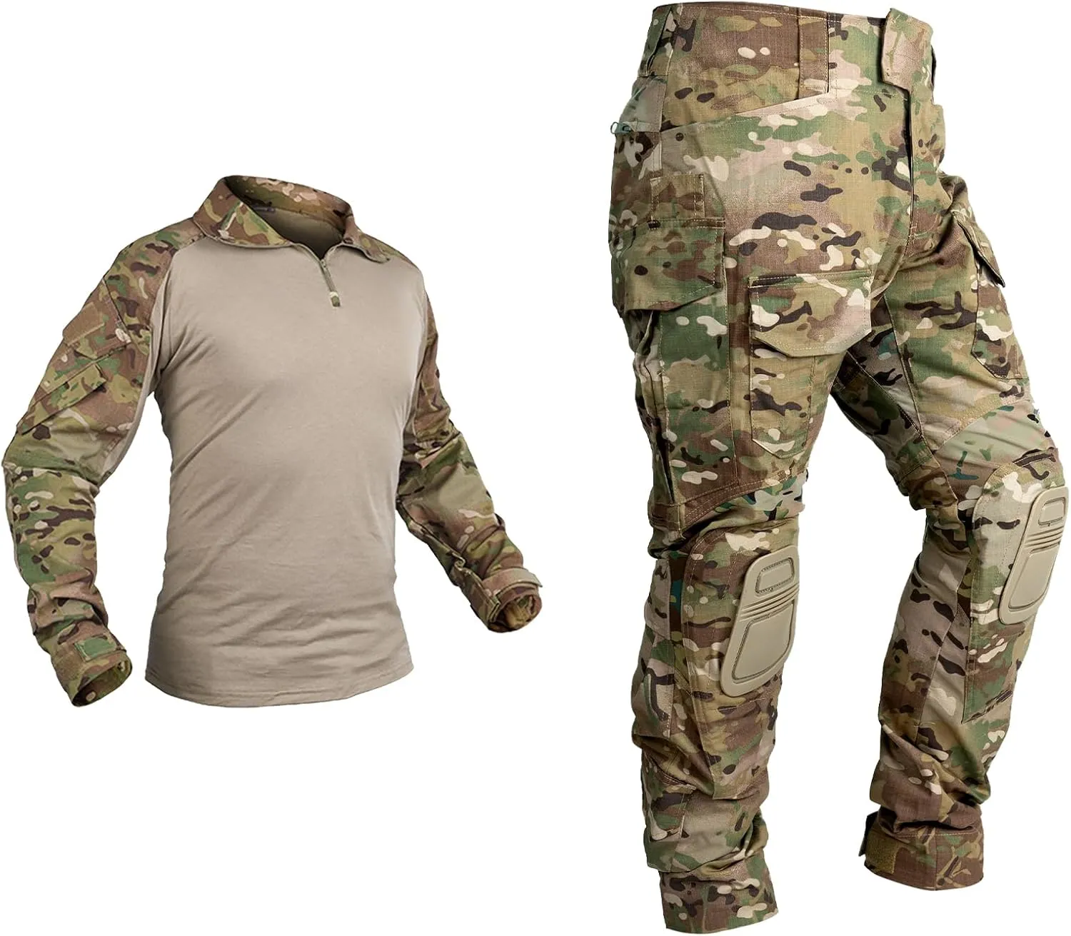 Men’s G3 Combat Uniform Tactical Camouflage Apparel Set for Hunting Airsoft Paintball Milsim with Knee Pads