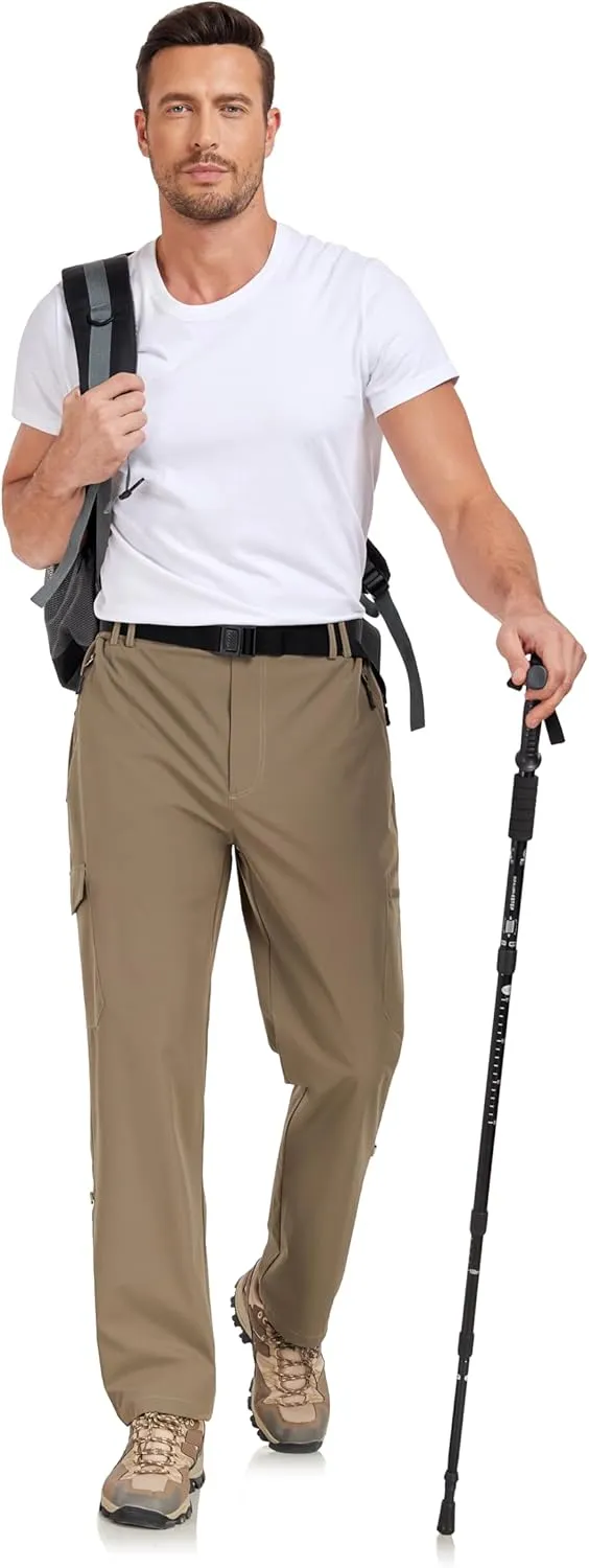 Men's Hiking Cargo Pants Lightweight Tactical Pants Waterproof Travel Work Outdoor Pants with Belt Multi Pockets