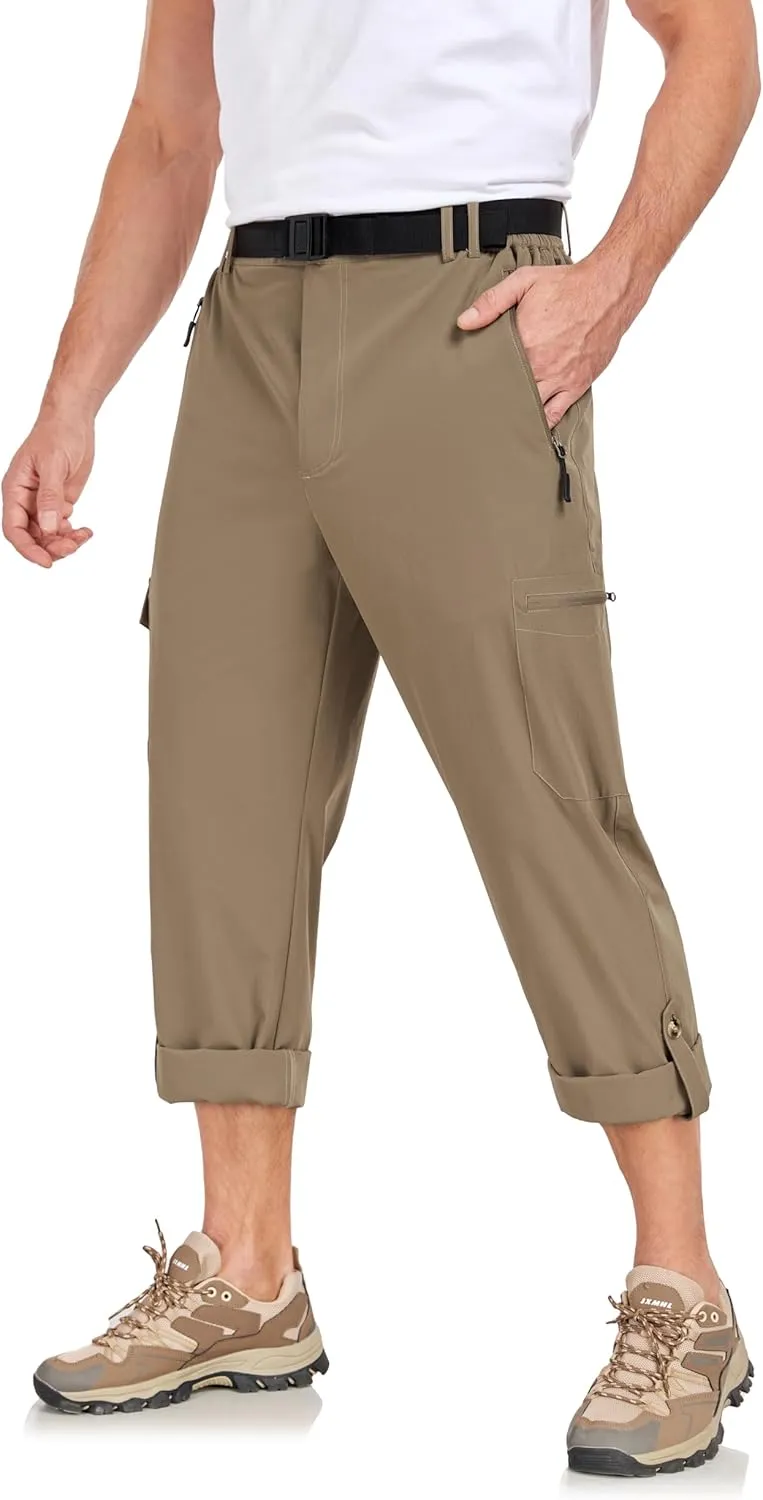Men's Hiking Cargo Pants Lightweight Tactical Pants Waterproof Travel Work Outdoor Pants with Belt Multi Pockets
