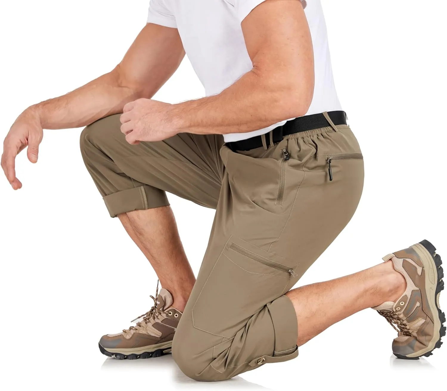 Men's Hiking Cargo Pants Lightweight Tactical Pants Waterproof Travel Work Outdoor Pants with Belt Multi Pockets