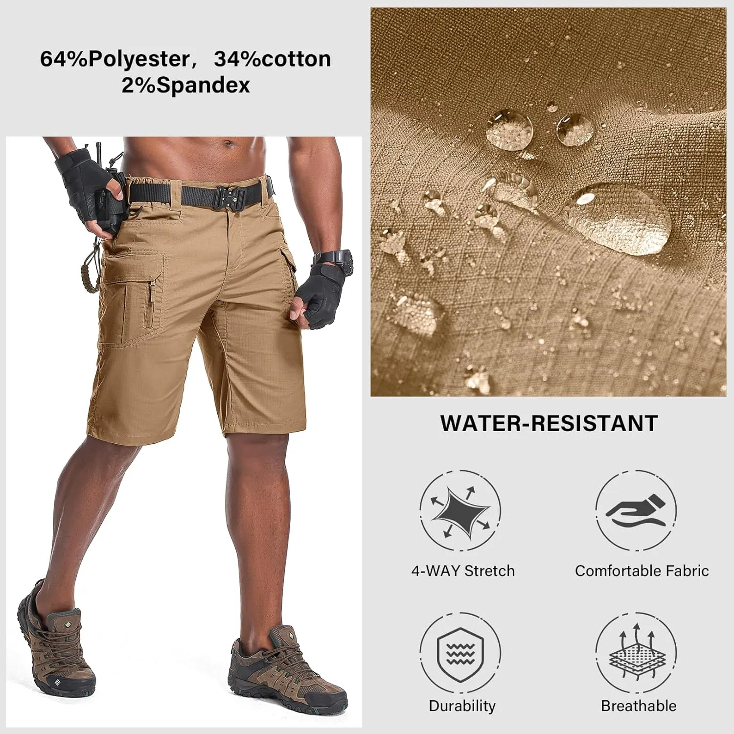 Men's Hiking Cargo Tactical Shorts with Multi Pockets Stretch Water Resistant Shorts Outdoor Hiking Fishing Camping
