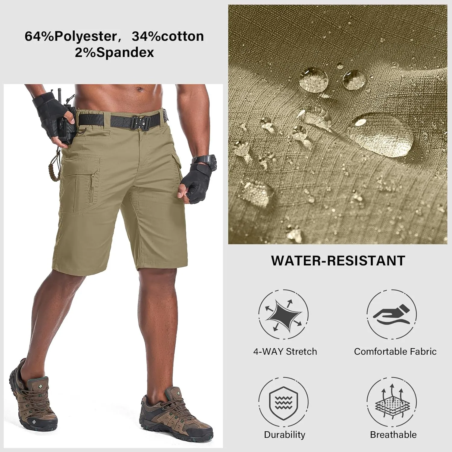 Men's Hiking Cargo Tactical Shorts with Multi Pockets Stretch Water Resistant Shorts Outdoor Hiking Fishing Camping