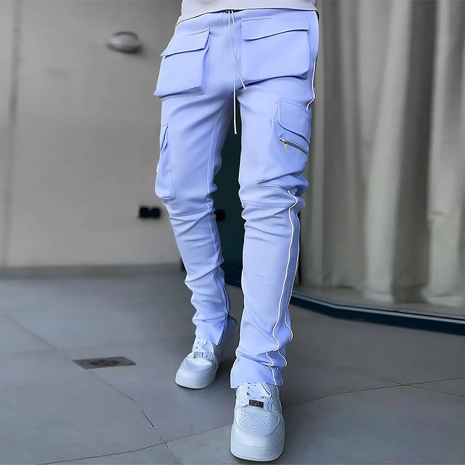 Men's Multi Pocket Cargo Pants Punk Rock Street Harem Pant Reflective Technical Hip Hop Sport Sweatpants