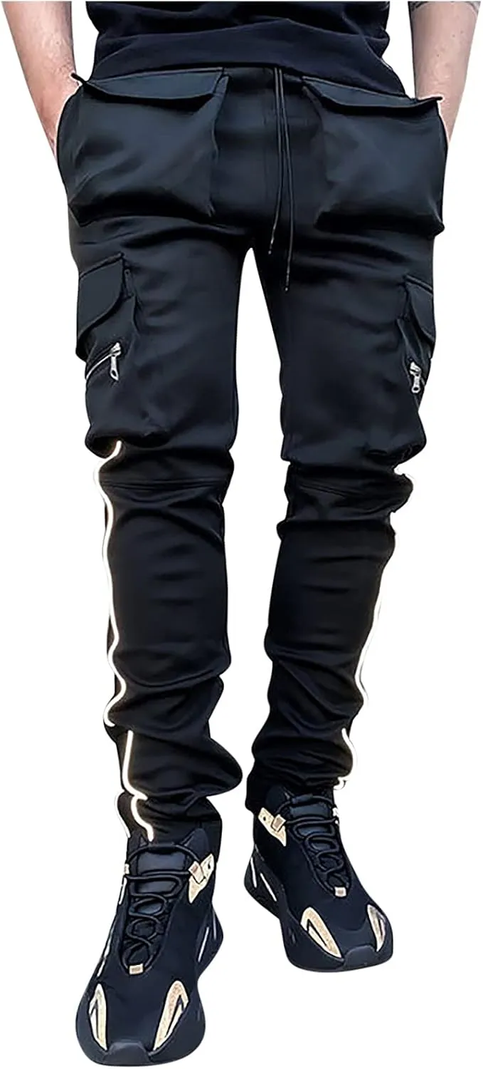 Men's Multi Pocket Cargo Pants Punk Rock Street Harem Pant Reflective Technical Hip Hop Sport Sweatpants