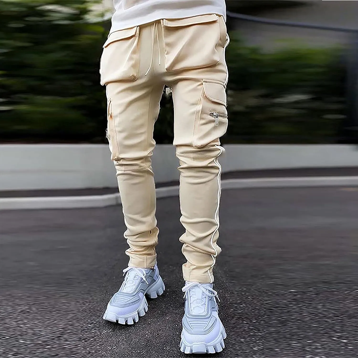 Men's Multi Pocket Cargo Pants Punk Rock Street Harem Pant Reflective Technical Hip Hop Sport Sweatpants