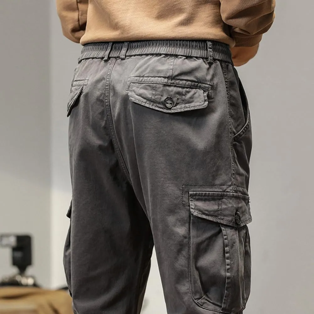 Men's Multi Pockets Cargo Pants Drawstring Cotton Regular Fit Military Pants