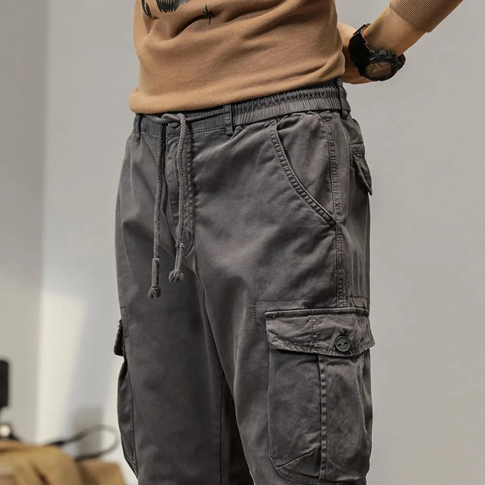 Men's Multi Pockets Cargo Pants Drawstring Cotton Regular Fit Military Pants