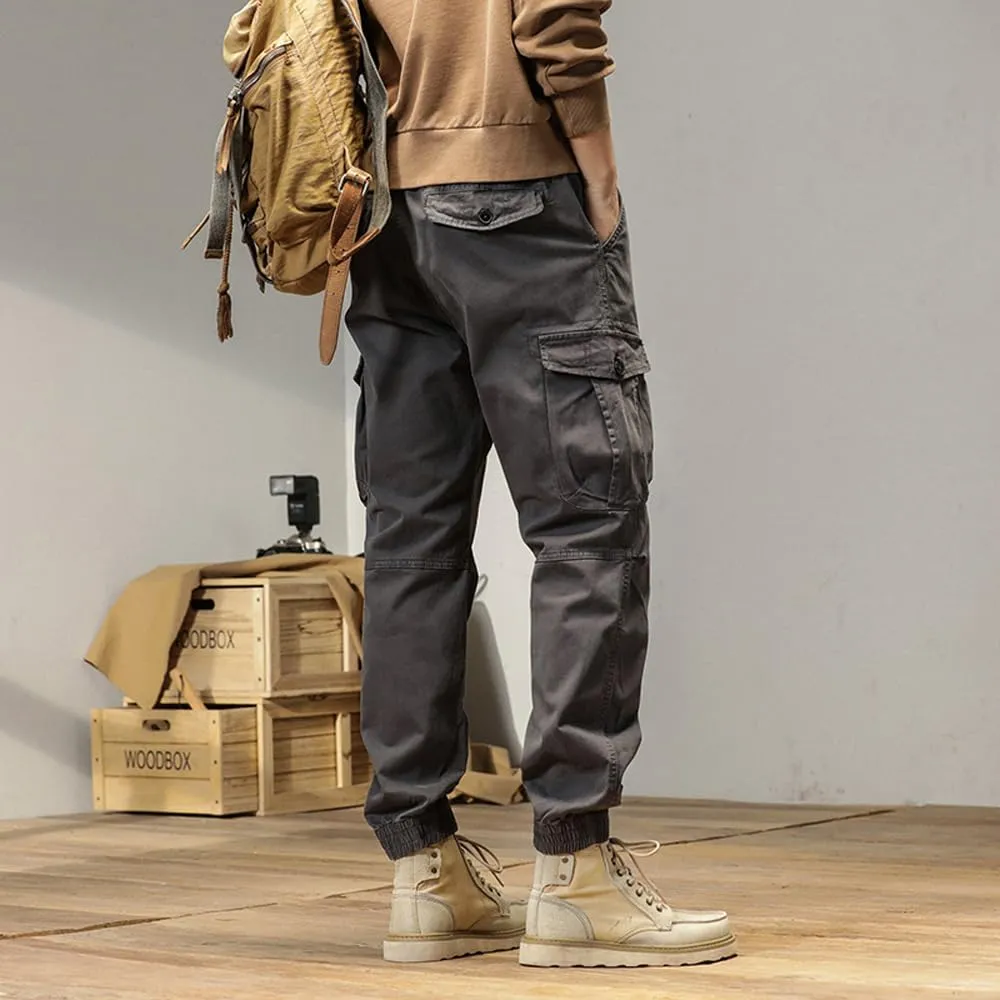 Men's Multi Pockets Cargo Pants Drawstring Cotton Regular Fit Military Pants