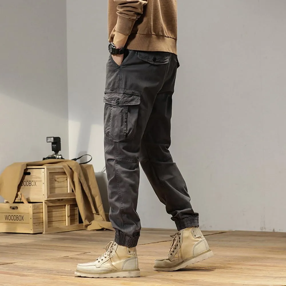 Men's Multi Pockets Cargo Pants Drawstring Cotton Regular Fit Military Pants
