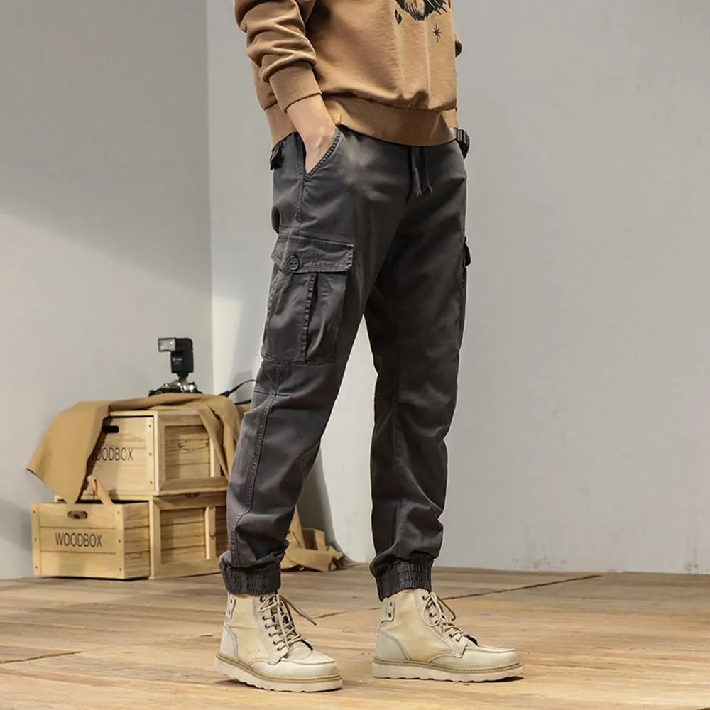 Men's Multi Pockets Cargo Pants Drawstring Cotton Regular Fit Military Pants