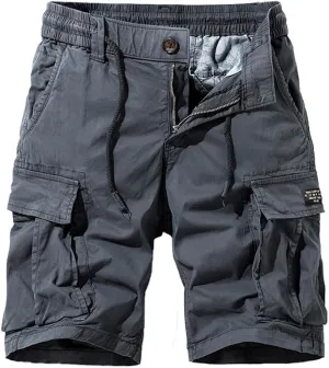 Men's Multi Pockets Tactical Cargo Shorts Summer Drawstring Cotton Regular Fit Work Shorts