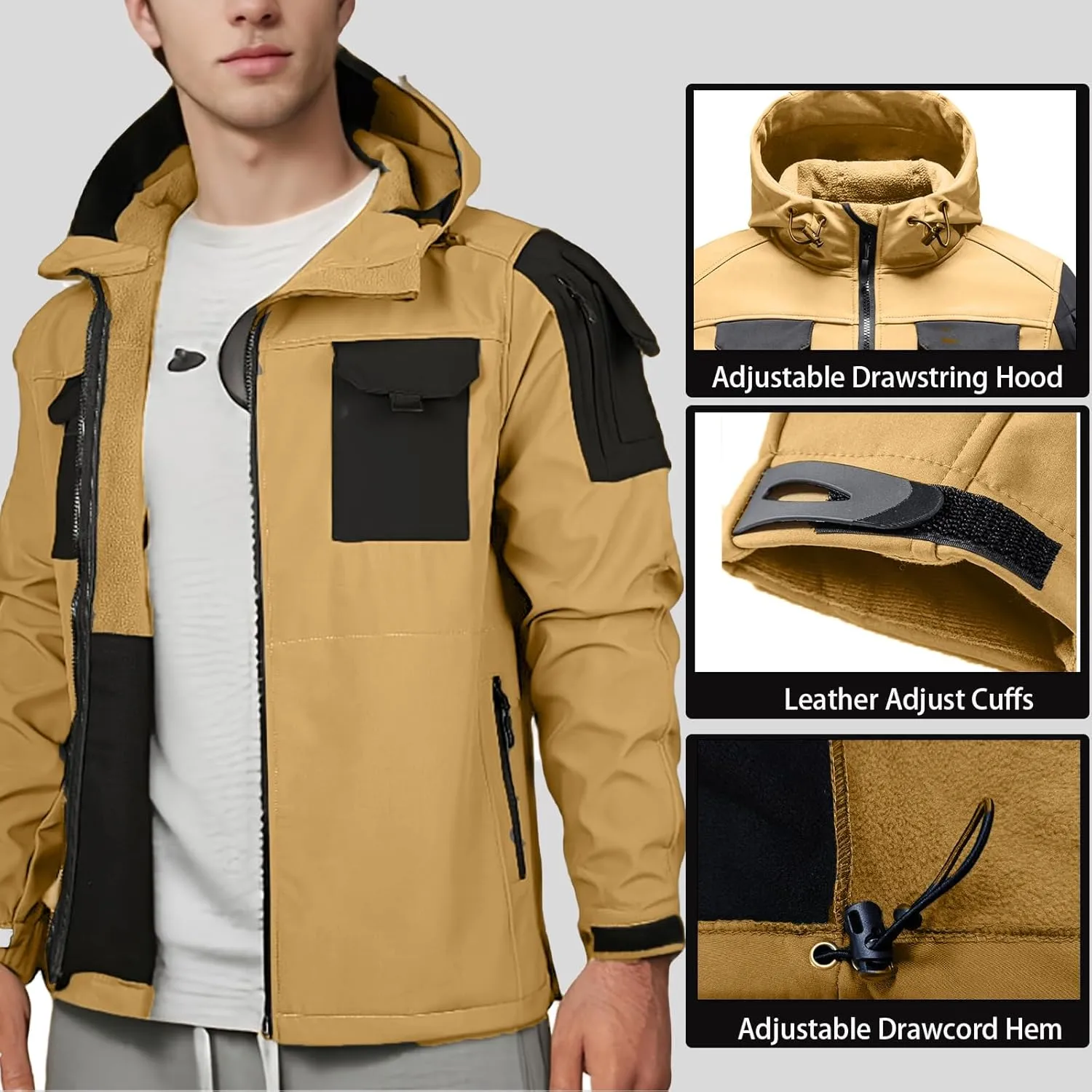 Men's Outdoor Tactical Jacket Softshell Waterproof Lightweight Windbreaker Multi Pockets Hunting Hiking Jackets