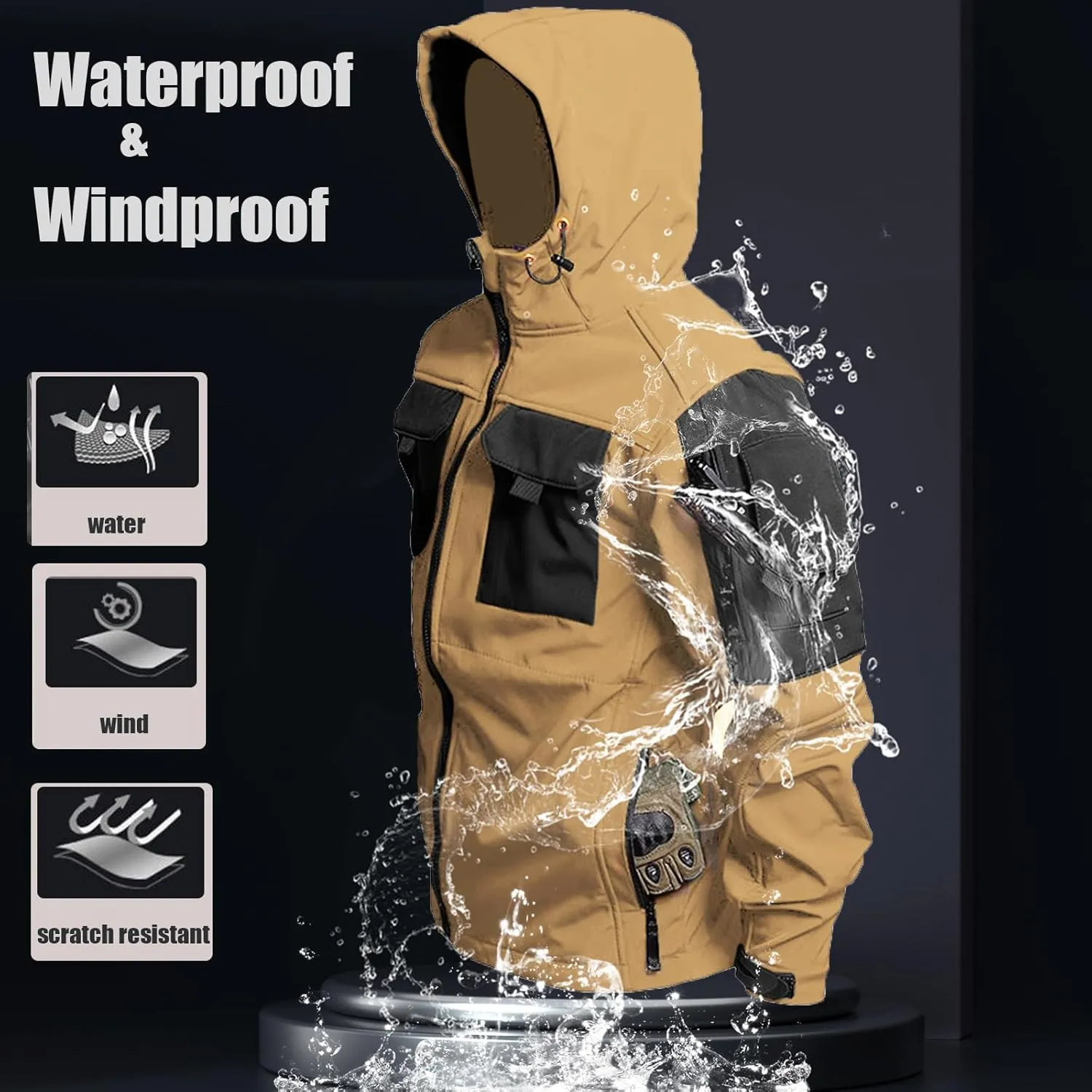 Men's Outdoor Tactical Jacket Softshell Waterproof Lightweight Windbreaker Multi Pockets Hunting Hiking Jackets