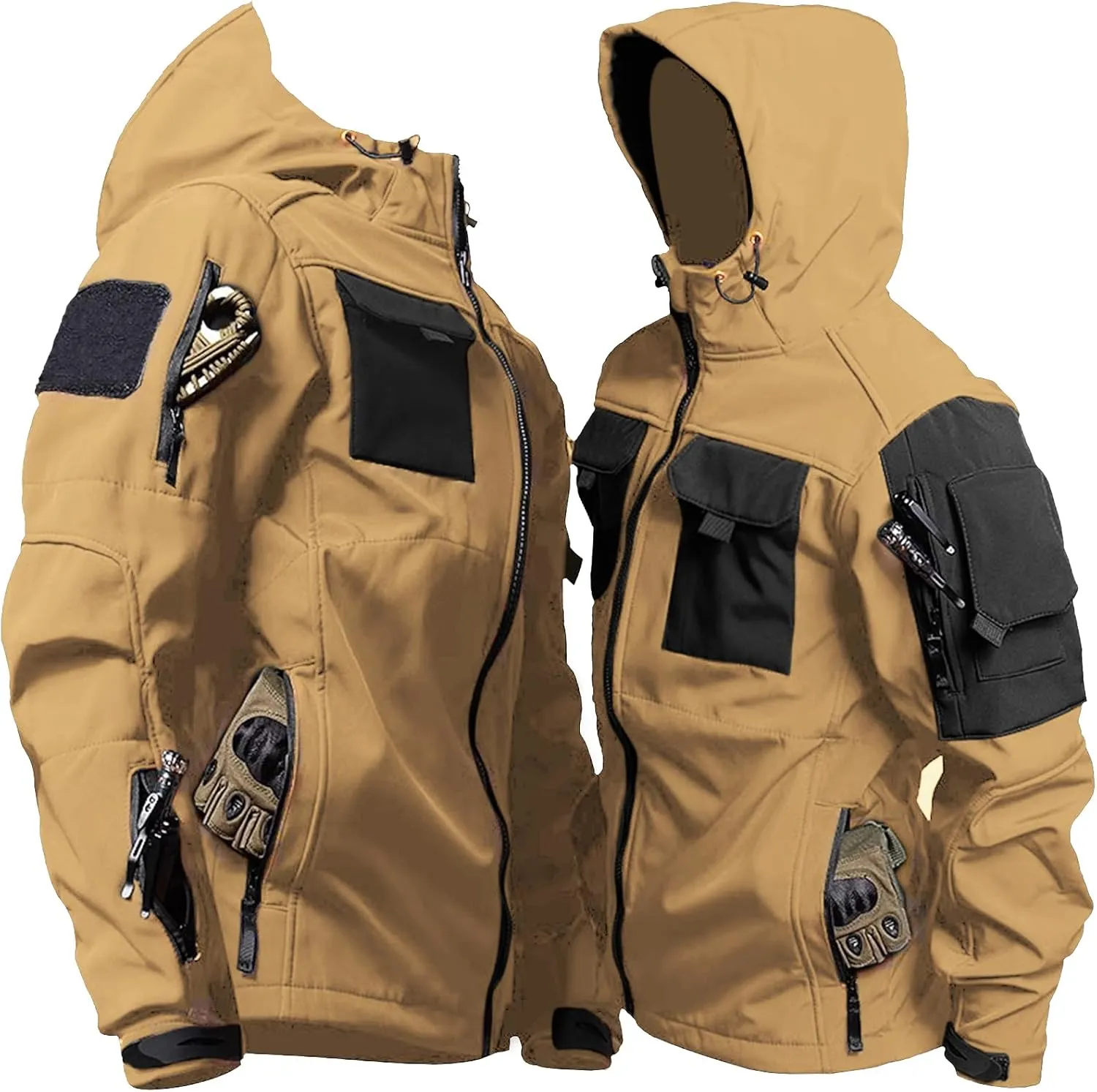 Men's Outdoor Tactical Jacket Softshell Waterproof Lightweight Windbreaker Multi Pockets Hunting Hiking Jackets