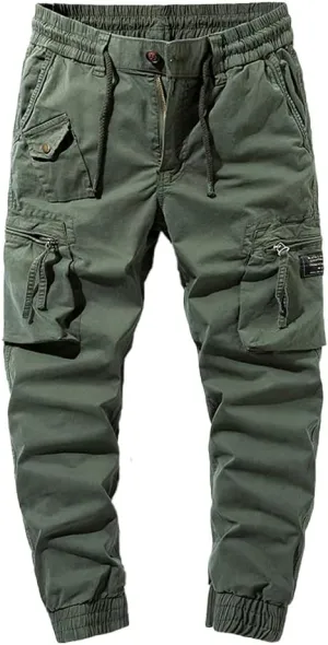 Men's Regular Fit Military Cargo Pants Multi Pockets Cotton Drawstring Tactical Trousers