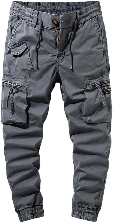 Men's Regular Fit Military Cargo Pants Multi Pockets Cotton Drawstring Tactical Trousers