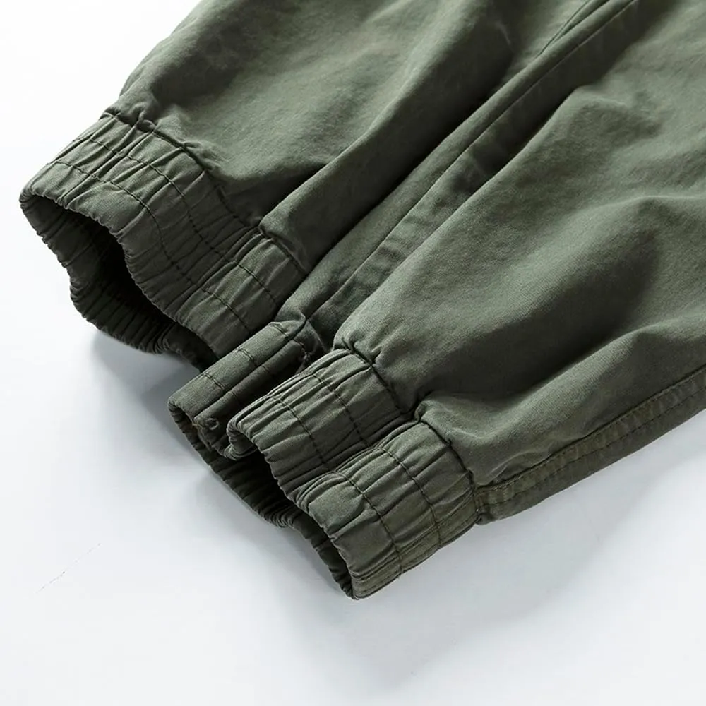 Men's Regular Fit Military Cargo Pants Multi Pockets Cotton Drawstring Tactical Trousers