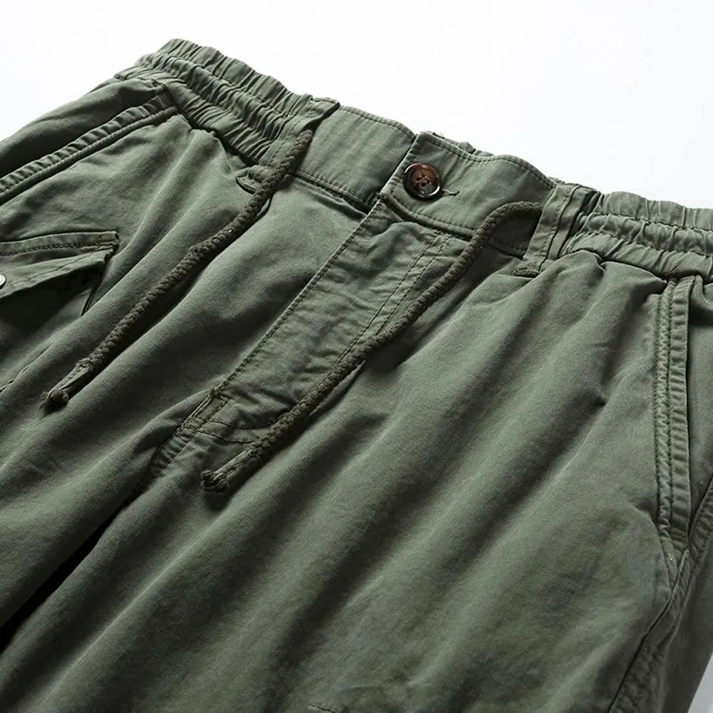 Men's Regular Fit Military Cargo Pants Multi Pockets Cotton Drawstring Tactical Trousers
