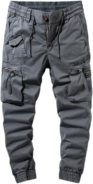 Men's Regular Fit Military Cargo Pants Multi Pockets Cotton Drawstring Tactical Trousers