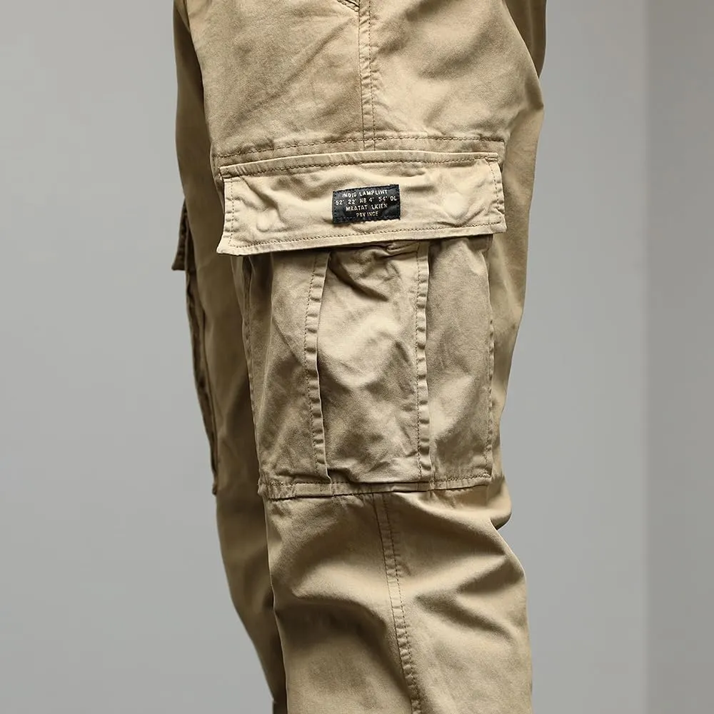 Men's Regular Fit Tactical Cargo Pants Drawstring Cotton Multi Pockets Work Trousers