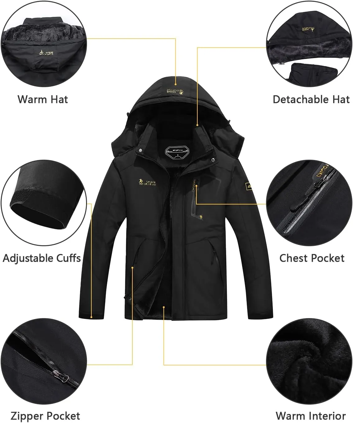 Men's Ski Jacket Warm Winter Snow Coat Waterproof Mountain Windbreaker Snowboarding Jacket Hooded for Hiking Traval