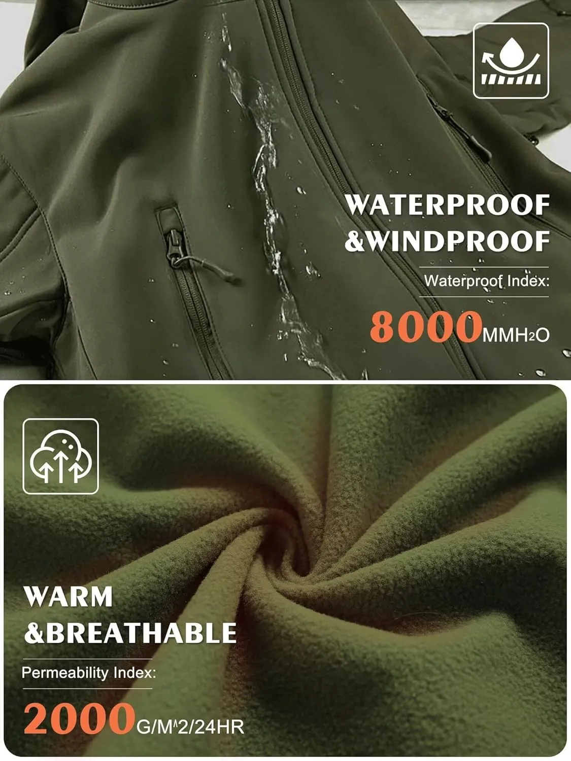 Men's Soft Shell Water-resistant Winter Jacket Fleece Lined 6 Pockets Hooded Tactical Jacket