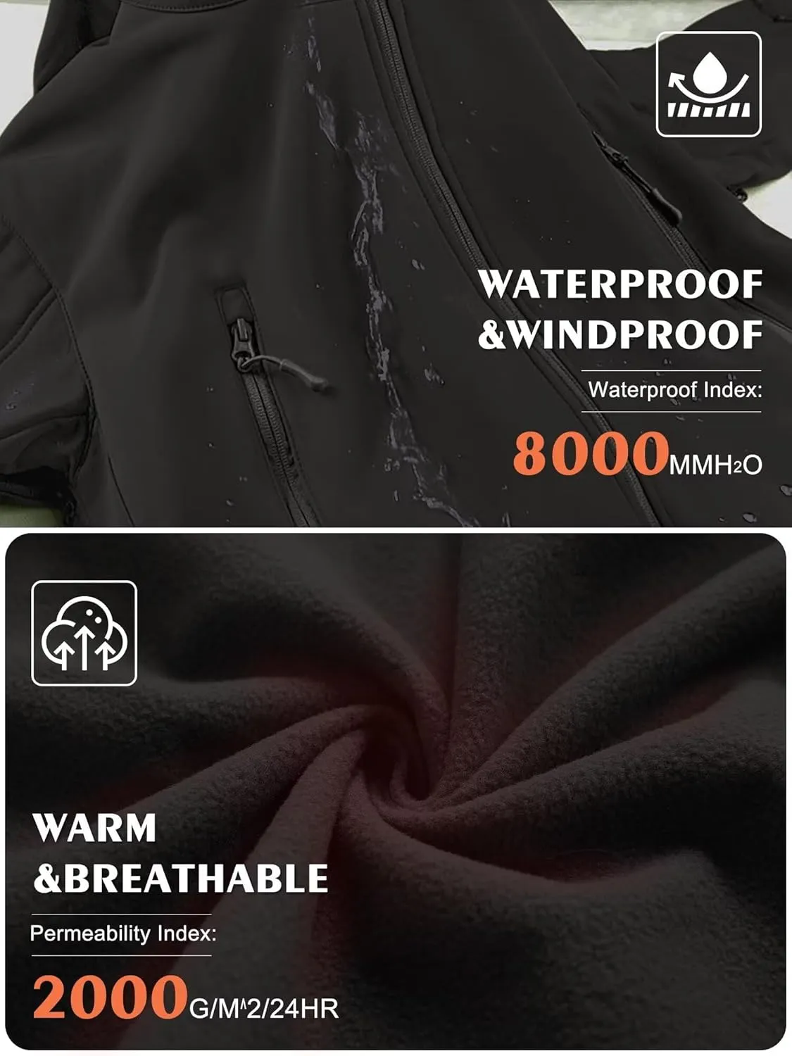 Men's Soft Shell Water-resistant Winter Jacket Fleece Lined 6 Pockets Hooded Tactical Jacket