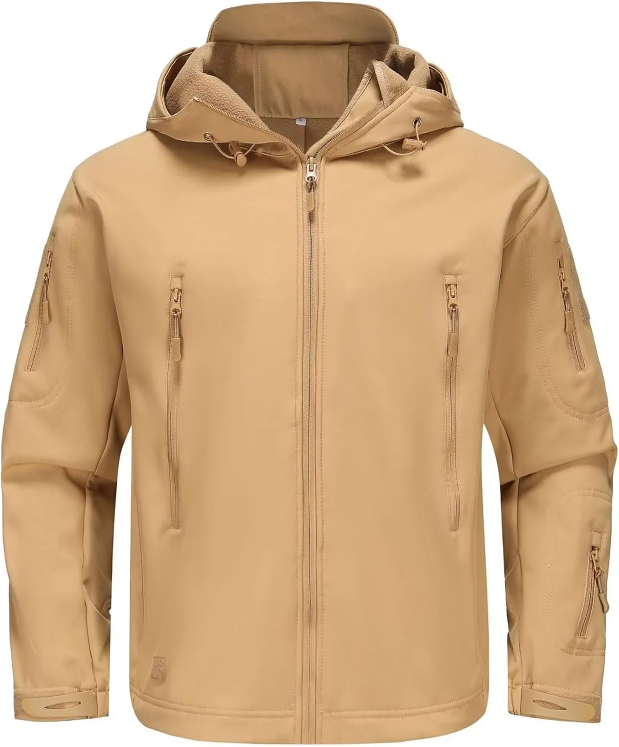 Men's Soft Shell Water-resistant Winter Jacket Fleece Lined 6 Pockets Hooded Tactical Jacket