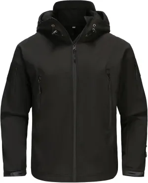 Men's Soft Shell Water-resistant Winter Jacket Fleece Lined 6 Pockets Hooded Tactical Jacket