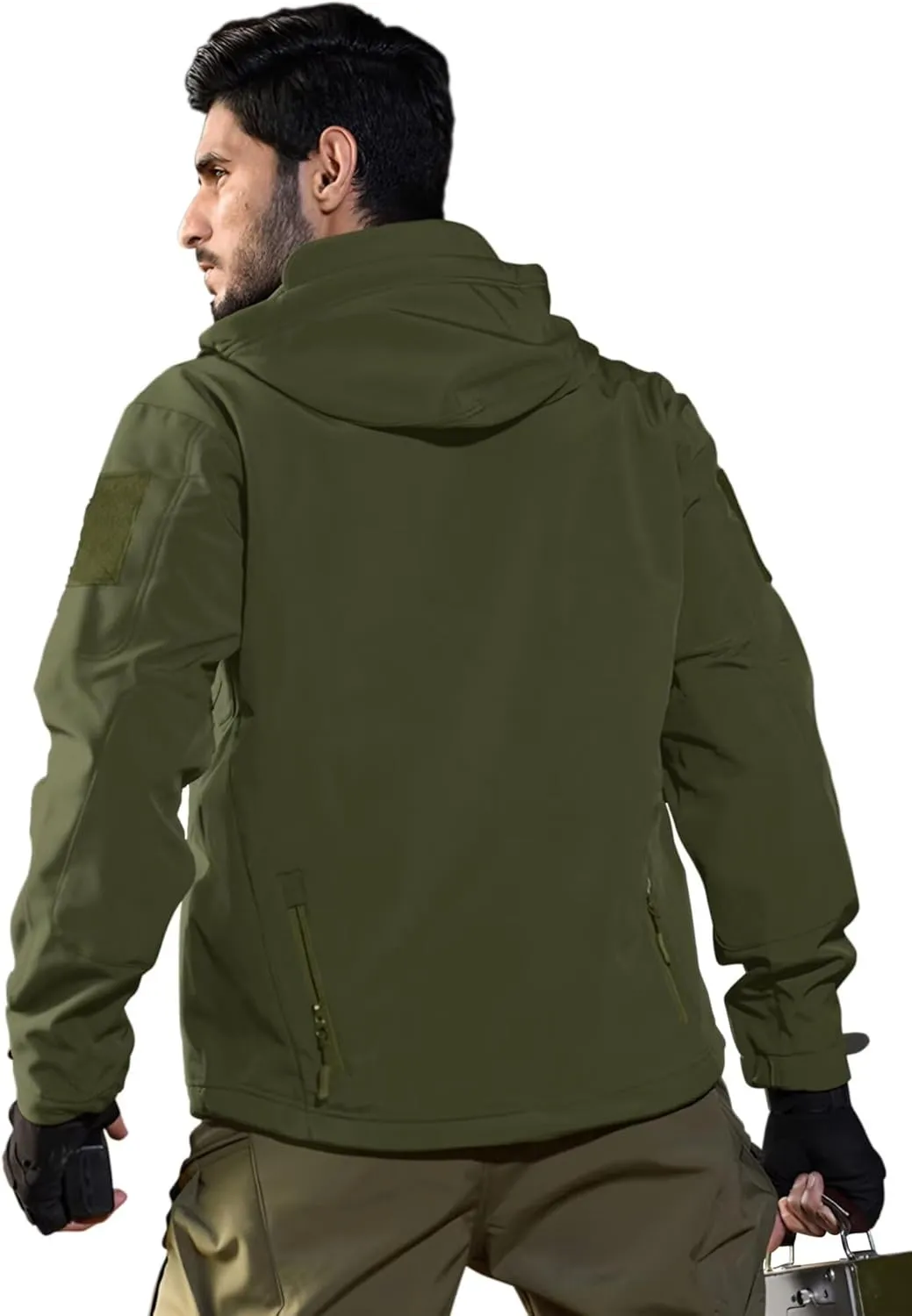Men's Soft Shell Water-resistant Winter Jacket Fleece Lined 6 Pockets Hooded Tactical Jacket