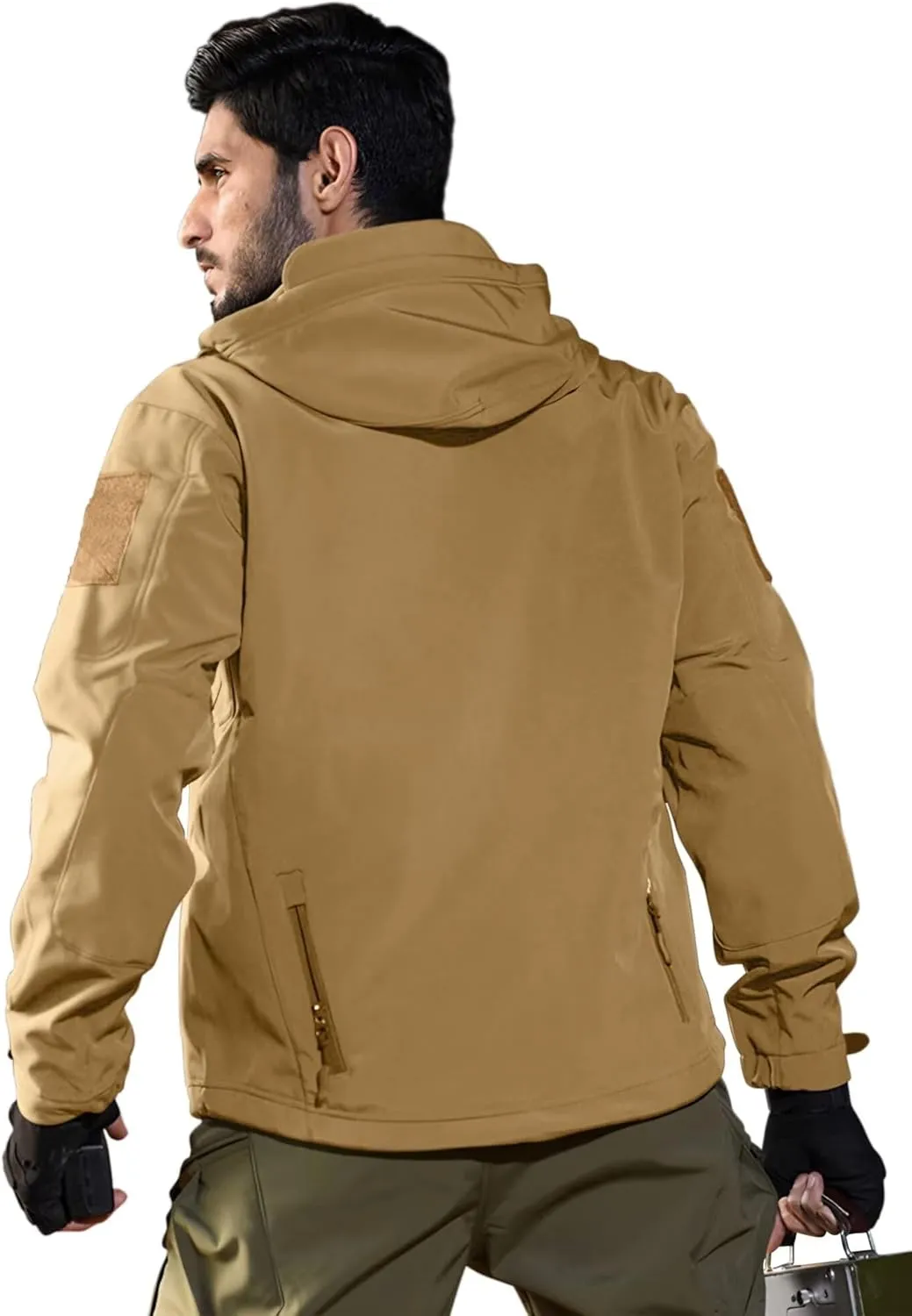 Men's Soft Shell Water-resistant Winter Jacket Fleece Lined 6 Pockets Hooded Tactical Jacket