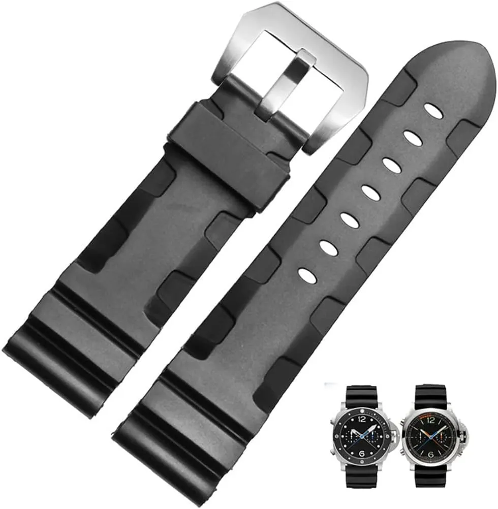 Men's Soft Silicone Watch Band Military Strong Rubber Replacement Watch Strap with Stainless Steel Wide Buckle Waterproof Sport Strap Black 24mm 26mm