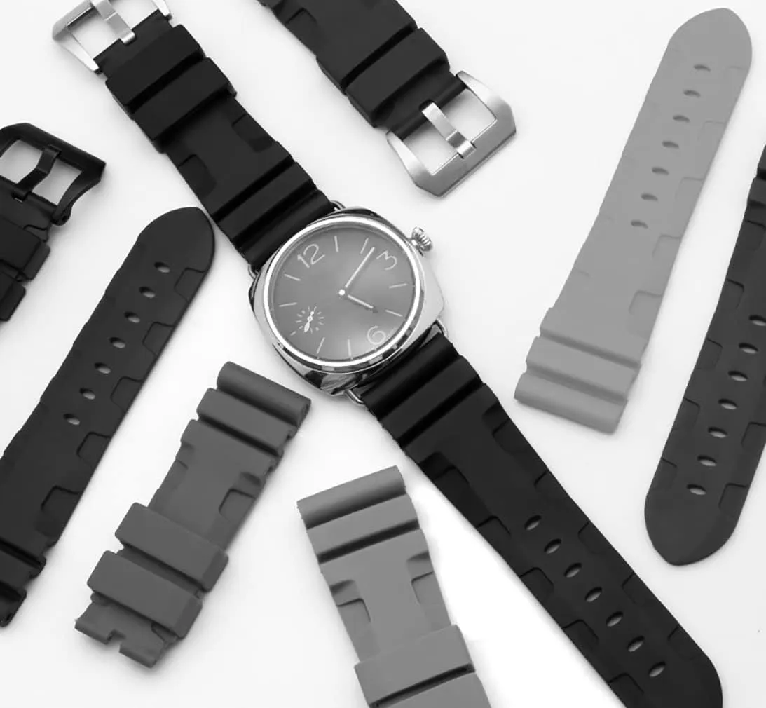 Men's Soft Silicone Watch Band Military Strong Rubber Replacement Watch Strap with Stainless Steel Wide Buckle Waterproof Sport Strap Black 24mm 26mm