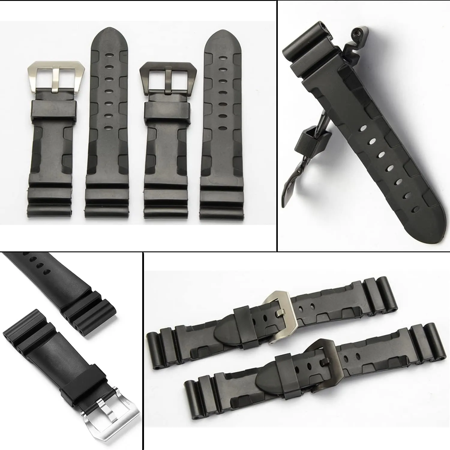 Men's Soft Silicone Watch Band Military Strong Rubber Replacement Watch Strap with Stainless Steel Wide Buckle Waterproof Sport Strap Black 24mm 26mm