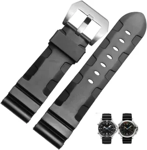 Men's Soft Silicone Watch Band Military Strong Rubber Replacement Watch Strap with Stainless Steel Wide Buckle Waterproof Sport Strap Black 24mm 26mm