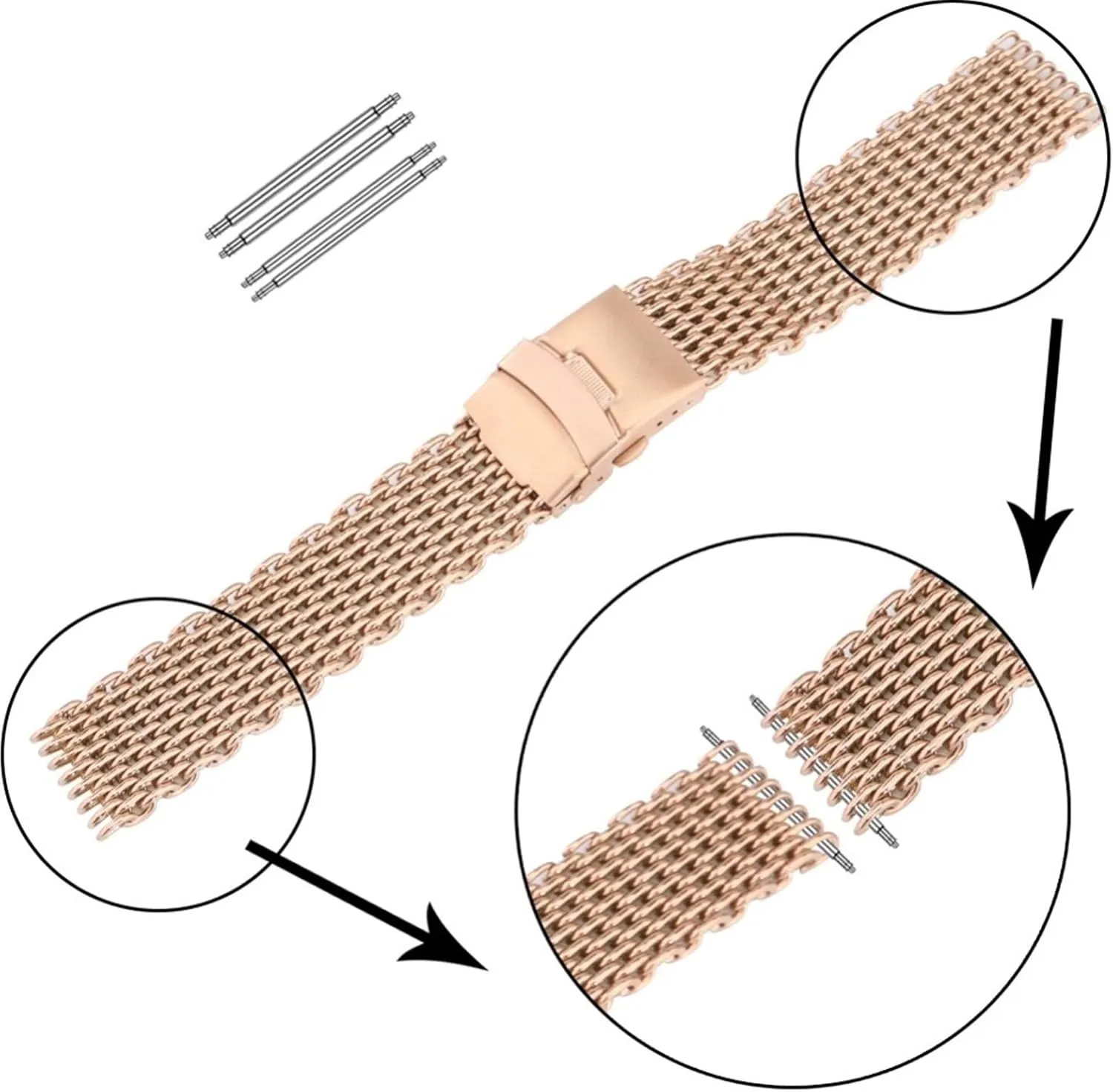Men's Watchbands 18mm 20mm 22mm 24mm Black/Blue/Rose Gold Stainless Steel Mesh Wristband Fashion Men's Strap