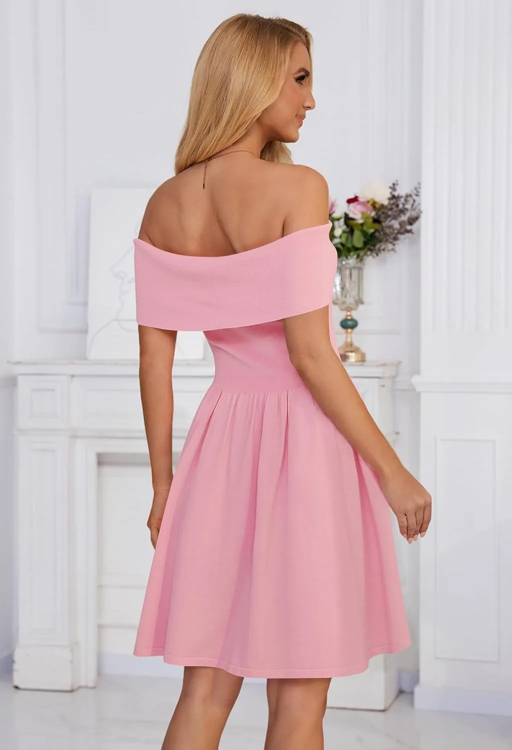 MEROKEETY Women's Summer Off Shoulder Mini Dresses 2025 Ruffle A Line Cocktail Party Knit Dress