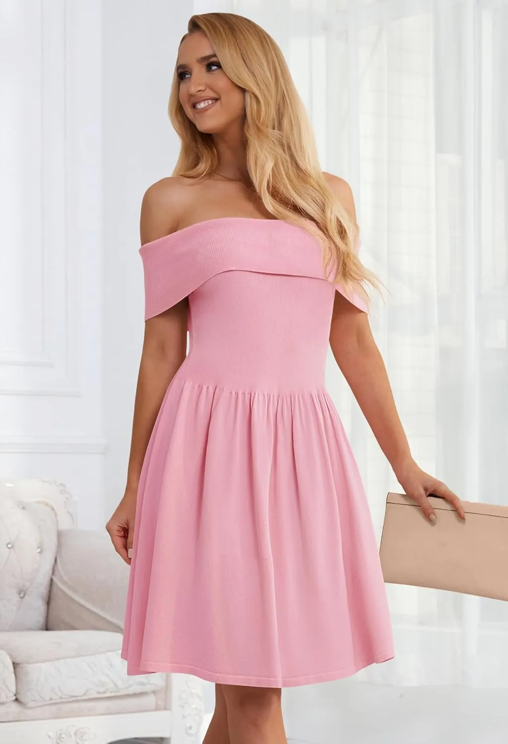 MEROKEETY Women's Summer Off Shoulder Mini Dresses 2025 Ruffle A Line Cocktail Party Knit Dress