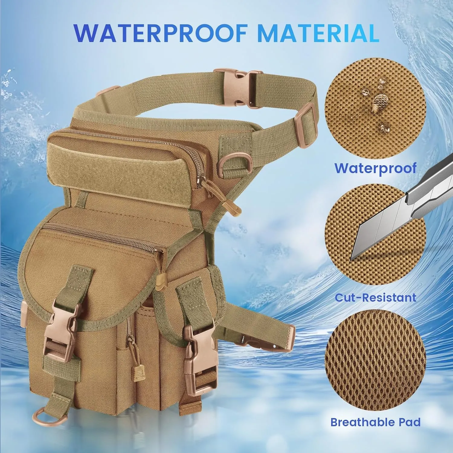 Metal Detecting Bag, Metal Detecting Waist Bag, Drop Leg Bag, Waterproof Metal Detector Tool Bag, for Outdoor Metal Detector Accessory (Tan)