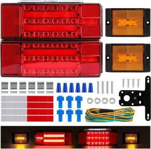 METOWARE 12V Submersible LED Trailer Lights Kit, Rectangular Waterproof Tailer Light Utility Brake Turn License Tail Lights for Camper Truck RV Boat Snowmobile